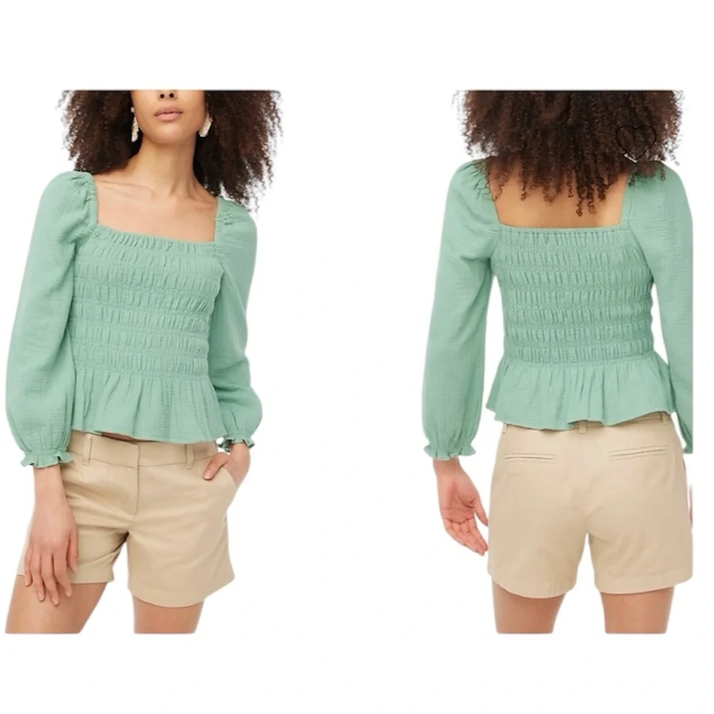 J. Crew Green‎ Smocked Women's Top